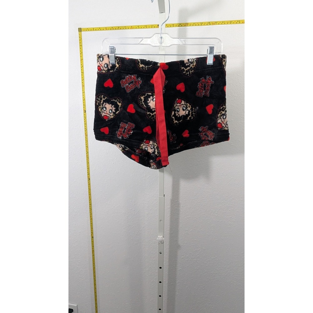 Betty Boop Plush Pajama Shorts Womens Large Black Red Fleece Lounge Sleepwear